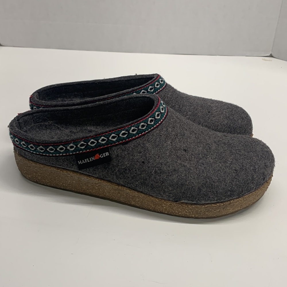 Haflinger Gray Wool Slip On Gz Classic Grizzly Slippers Clogs Size 38  7 - 7.5